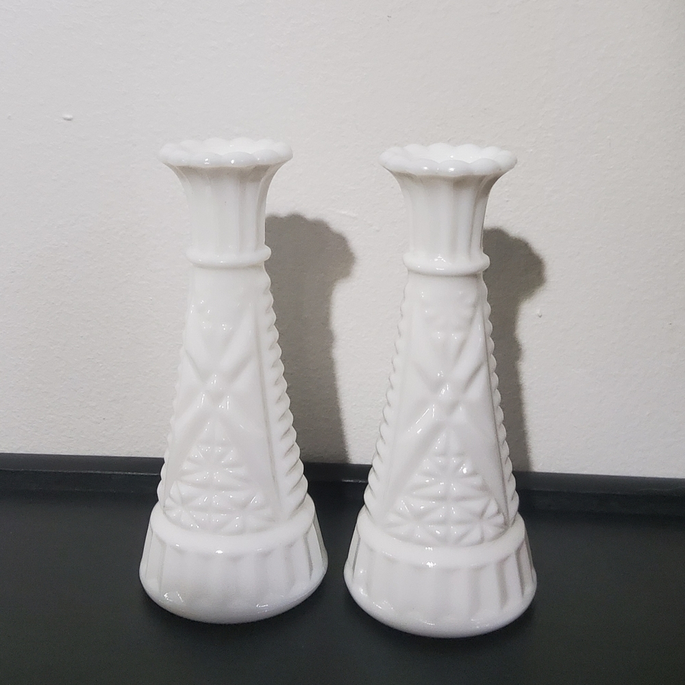Vintage Milk Glass Flower Vase set of two